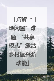 巧解“土地闲置”难题 “共享模式”激活乡村振兴新动能