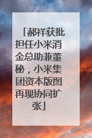 郝祥获批担任小米消金总助兼董秘，小米集团资本版图再现协同扩张
